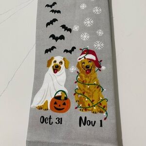Golden Retriever Gray Halloween and Christmas Dog Towel. Two towels